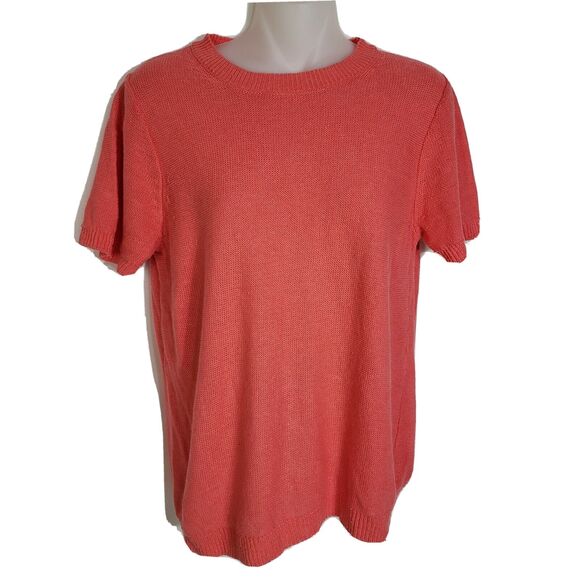 J.Crew Womens Sweater Size Medium 100% Linen Short Sleeve Melon Pullover F2105 - Picture 1 of 9